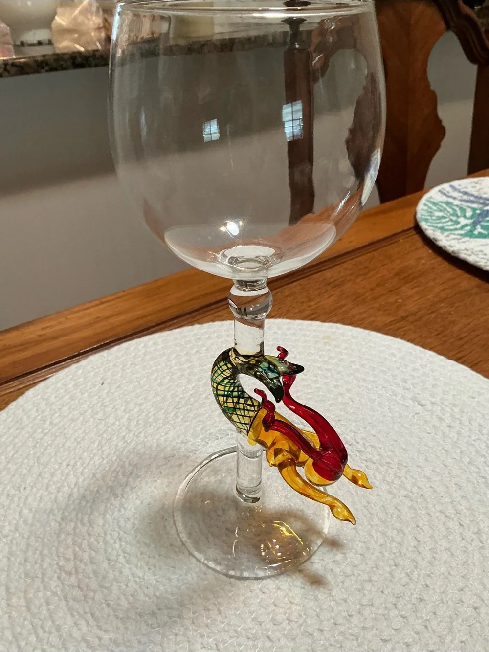 Clear Wine Goblet with Colorful Glass Mermaid